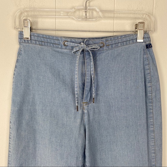Liz Claiborne Tabitha Cropped Light Wash Wide Leg Chambray Pant 4P - Picture 2 of 13